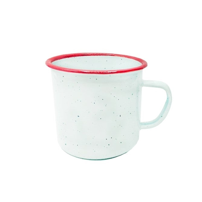 TAZA DE PELTRE BLANCO DE 11 OZ CON BORDE ROJO