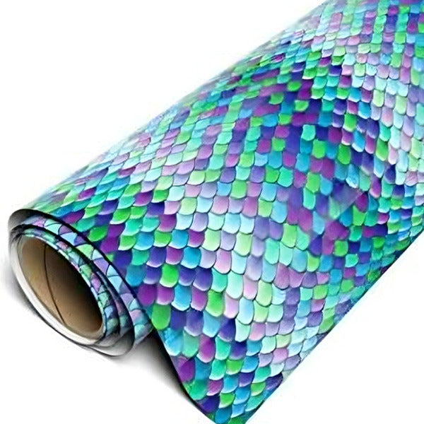 ROLLO DE VINIL ADHESIVO CON DISEÑO DE ESCAMAS DE SIRENA VERDE 12""X5'