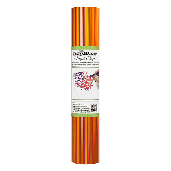 ROLLO DE VINIL ADHESIVO HOLOGRAFICO BRILLANTE NARANJA 12"X5'