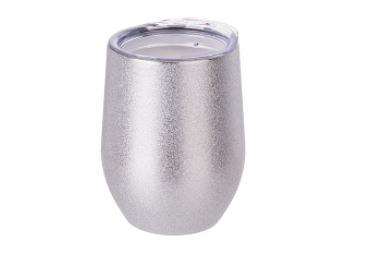 VASO PARA VINO COLOR PLATEADO GLITTER DE ACERO INOXIDABLE DE 12 OZ / 360ML