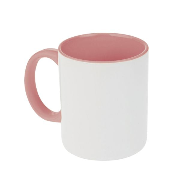 TAZA DE CERAMICA 11 OZ CON COLOR INTERNO Y ASA ROSA