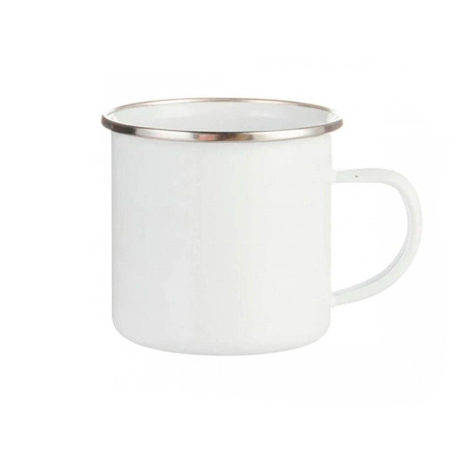 TAZA DE PELTRE BLANCO DE 11 OZ CON BORDE DE ACERO