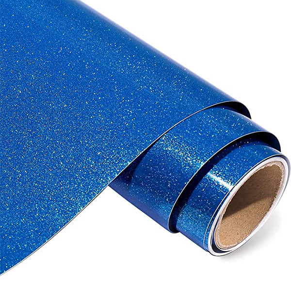 ROLLO DE VINIL ADHESIVO AZUL BRILLANTE GLITTER 12"X5'