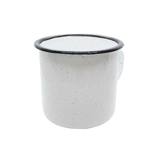 TAZA DE PELTRE BLANCO DE 11 OZ CON BORDE NEGRO