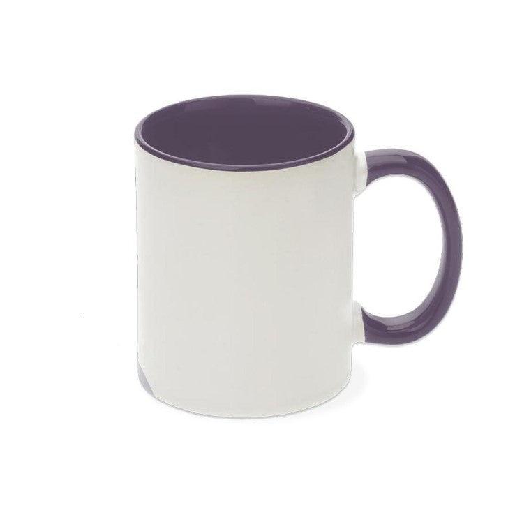 TAZA DE CERAMICA 11 OZ CON INTERIOR Y ASA MORADA