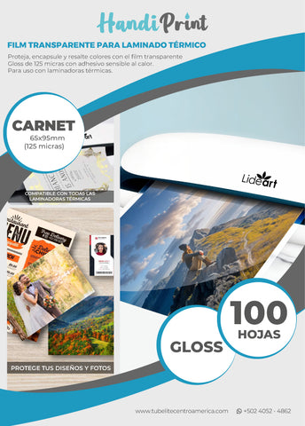 HOJAS De LAMINACION 125 MICRONES (PAQUETE DE 100 HOJAS, TAMAÑO CARNET)