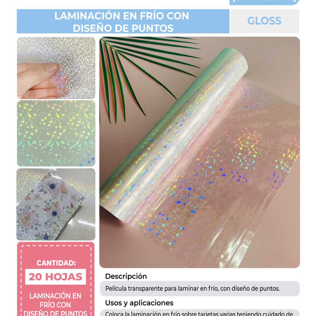 HOJAS DE LAMINACION EN FRIO CON DISEÑO DE PUNTOS, 215X302 MM (PAQUETE DE 20 UNIDADES)