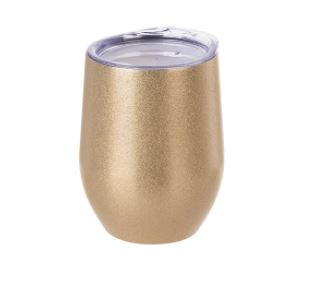 VASO PARA VINO COLOR DORADO GLITTER DE ACERO INOXIDABLE DE 12 OZ / 360ML
