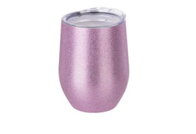 VASO PARA VINO COLOR ROSADO GLITTER DE ACERO INOXIDABLE DE 12 OZ / 360ML