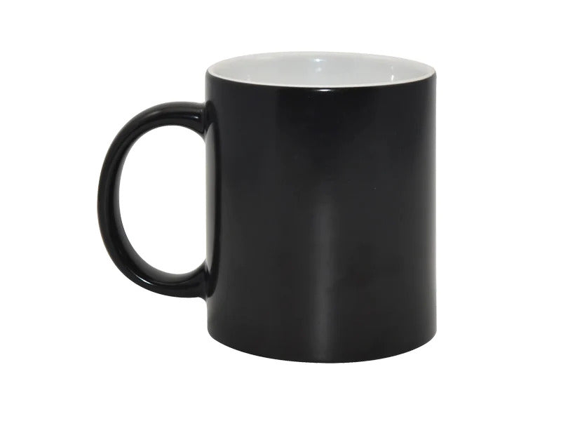POCILLO 11OZ NEGRO, CAMBIA DE COLOR A ROJO, CON CAJA BLANCA